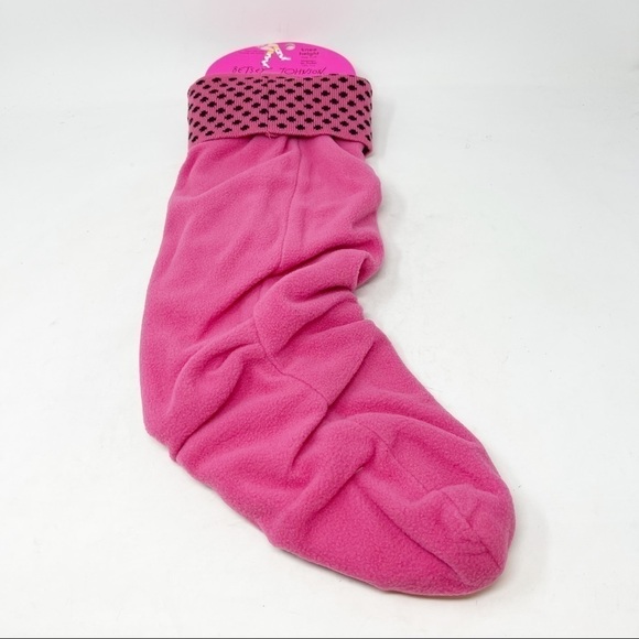 BETSEY JOHNSON Women’s Bright Pink Polka Dot Fleece Boot Liners Size M/L - Picture 1 of 7